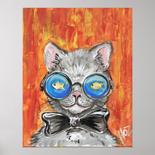 Cat Wearing Fish Glasses Fun Poster