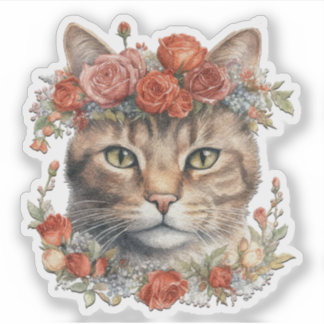 Cat Wearing Flowers on its Head Valentine Sticker