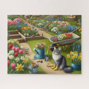 Cat Wearing Garden Boots Floral Jigsaw Puzzle