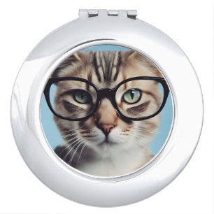 Cat Wearing Glasses Compact Mirror