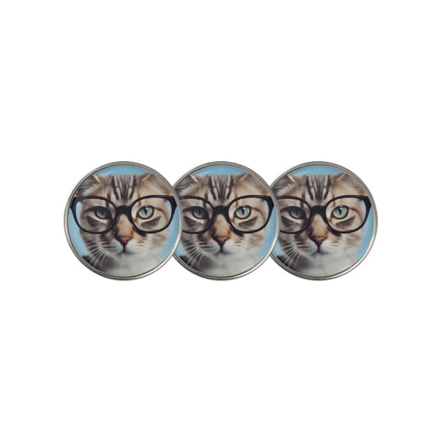 Cat Wearing Glasses Golf Ball Marker (3 Up)