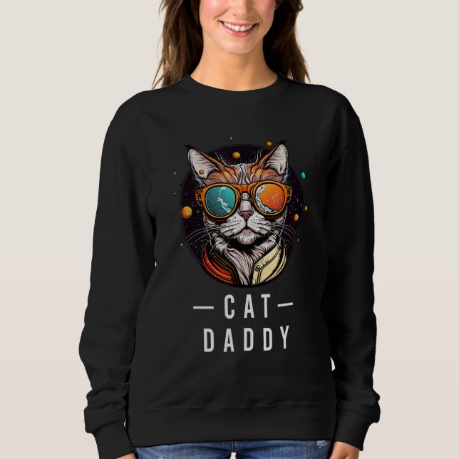 Cat wearing glasses in Galaxy Kitten Space  sarcas Sweatshirt (Front)