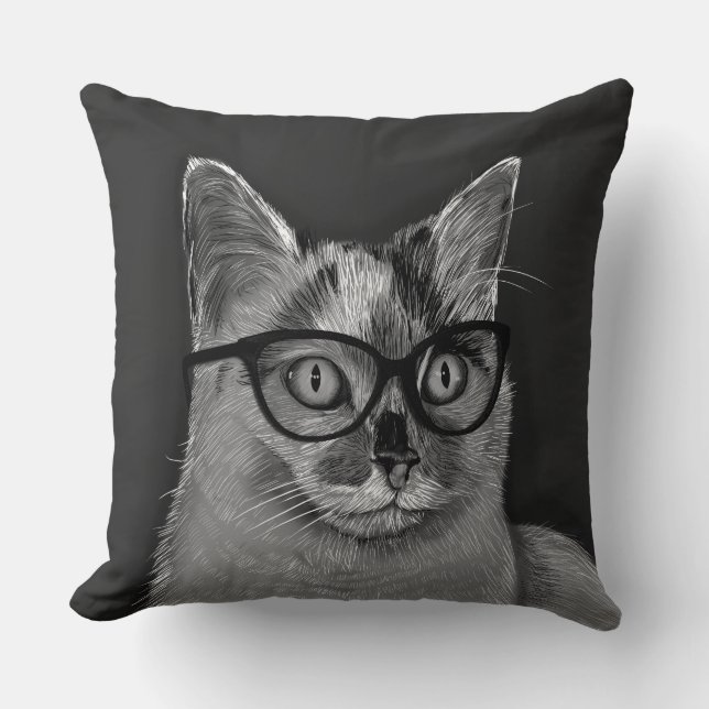 Cat Wearing Glasses Throw Pillow (Front)