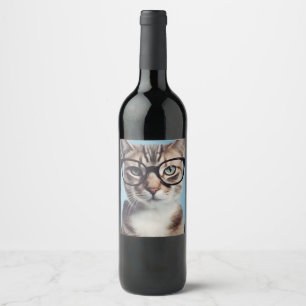 Cat Wearing Glasses Wine Label