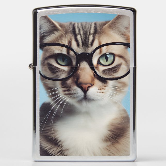 Cat Wearing Glasses Zippo Lighter (Front)
