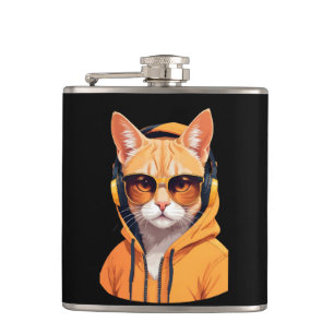 Cat Wearing Hoodie Funny Cool Animal Character Art Flask