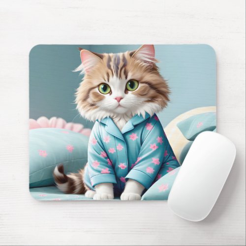 Cat Wearing Pajamas  Mouse Pad
