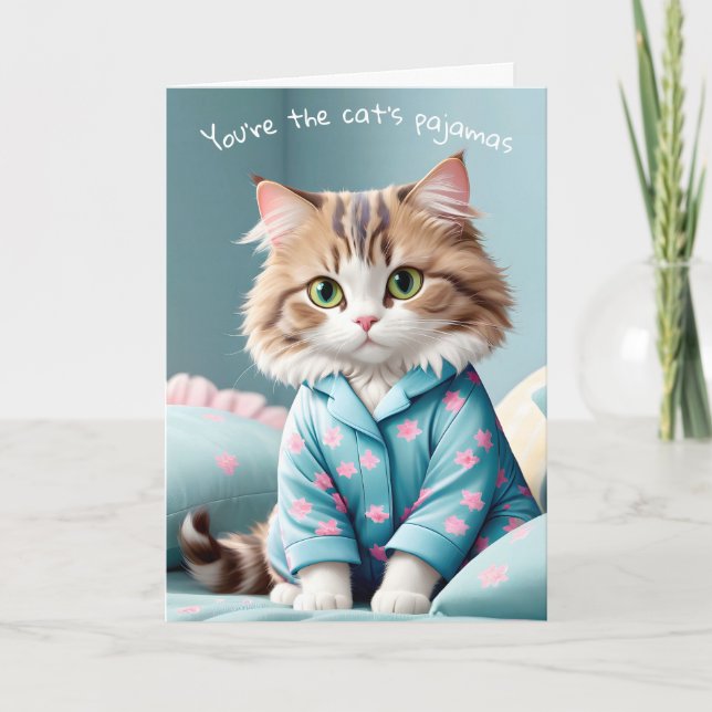 Cat Wearing Pajamas Thank You Card (Front)