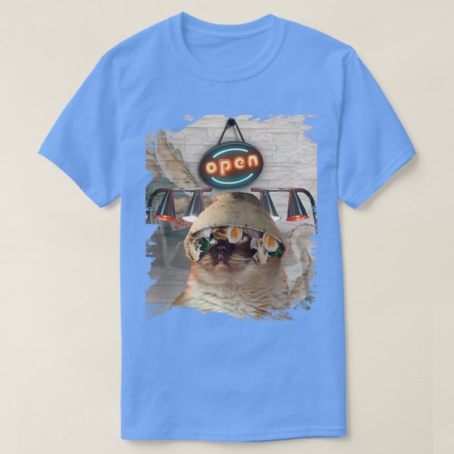 Cat Wearing Ramen Noodles Bowl Funny  T-Shirt (Design Front)