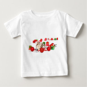 Cat wearing red Santa hat Christmas Ornament Baby T-Shirt
