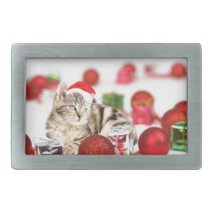 Cat wearing red Santa hat Christmas Ornament Belt Buckle