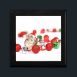 Cat wearing red Santa hat Christmas Ornament Jewelry Box<br><div class="desc">A Cute Cat wearing red Santa hat Christmas Ornament and gift boxes</div>