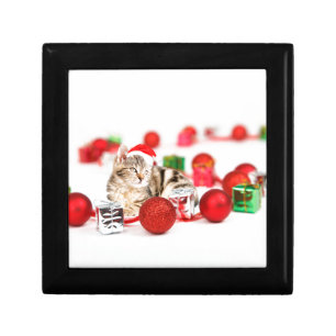 Cat wearing red Santa hat Christmas Ornament Jewelry Box