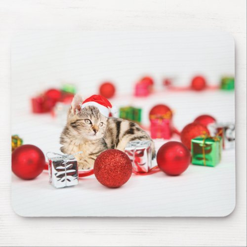 Cat wearing red Santa hat Christmas Ornament Mouse Pad