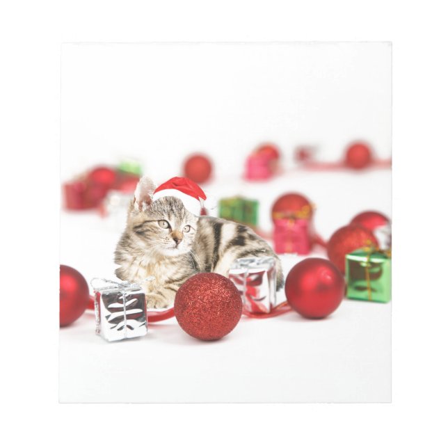 Cat wearing red Santa hat Christmas Ornament Notepad (Front)