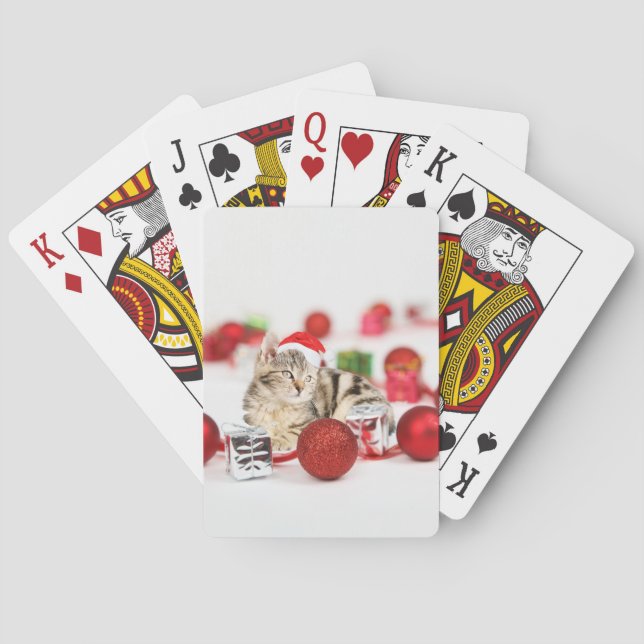 Cat wearing red Santa hat Christmas Ornament Poker Cards (Back)