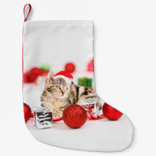 Cat wearing red Santa hat Christmas Ornament Small Christmas Stocking