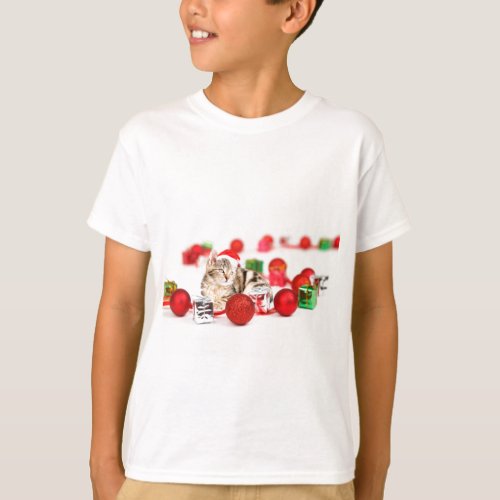 Cat wearing red Santa hat Christmas Ornament T_Shirt