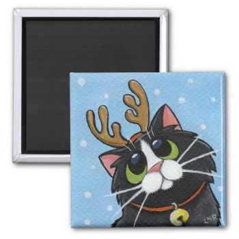 Cat Wearing Reindeer Antlers Magnet by LisaMarieArt at Zazzle
