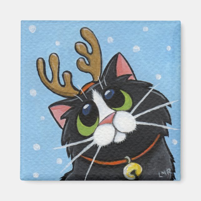 Cat Wearing Reindeer Antlers Magnet (Front)