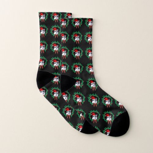 Cat Wearing Santa Hat Cute Pattern  Socks