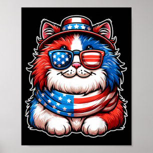 Cat Wearing Sungl USA Flag Patriotic Cute Cat 4th Poster