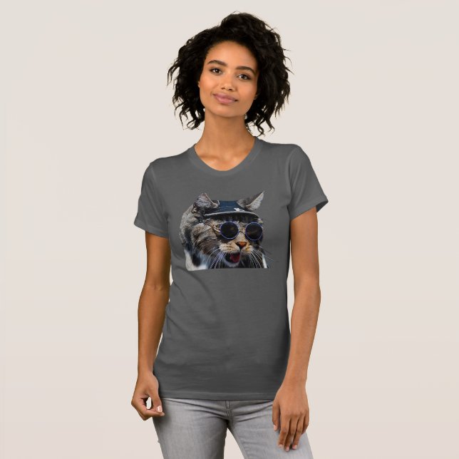 Cat Wearing Sunglasses and Hat Womens T-Shirt (Front Full)