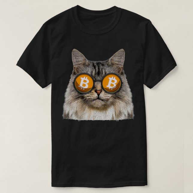 Cat Wearing Sunglasses Bitcoin BTC Funny Cryptocur T-Shirt (Design Front)