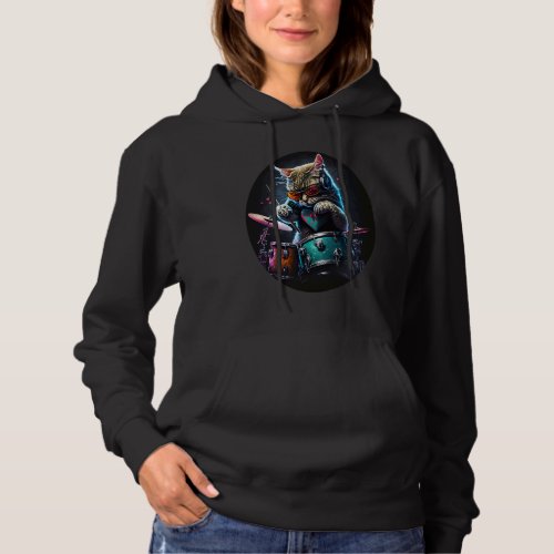 Cat Wearing Sunglasses Playing Drums Valentines D Hoodie