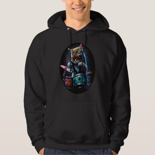 Cat Wearing Sunglasses Playing Drums Valentines D Hoodie