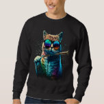 Cat Wearing Sunglasses Playing Flute Colorful Sweatshirt