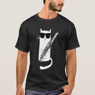 Cat Wearing Sunglasses Playing Flute T-Shirt
