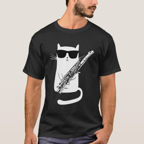 Cat Wearing Sunglasses Playing Flute T_Shirt