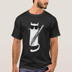 Cat Wearing Sunglasses Playing Flute T-Shirt
