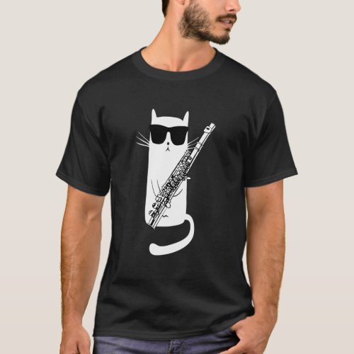 Cat Wearing Sunglasses Playing Flute T_Shirt