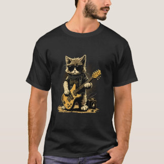 Cat wearing sunglasses playing Guitar Guitarist T-Shirt