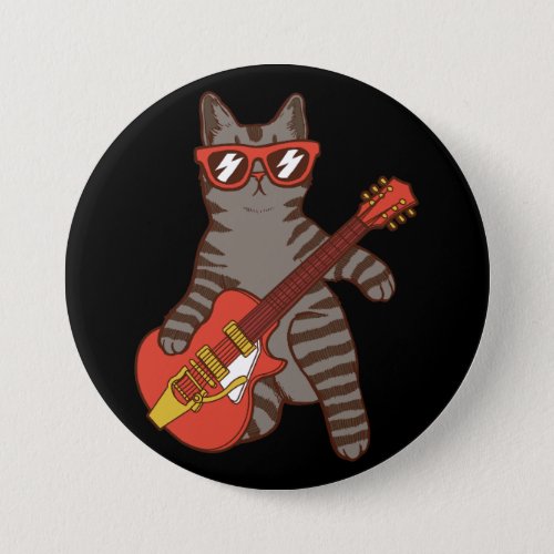 Cat Wearing Sunglasses Playing Guitar Round Button