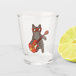 Cat Wearing Sunglasses Playing Guitar Shot Glass