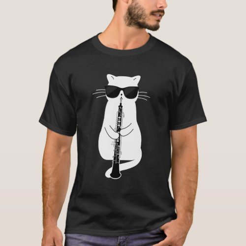 Cat Wearing Sunglasses Playing Oboe T_Shirt