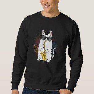 Cat Wearing Sunglasses Playing Saxophone Sweatshirt