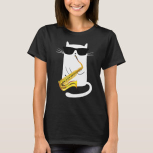 Cat Wearing Sunglasses Playing Saxophone T-Shirt
