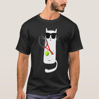 Cat Wearing Sunglasses Playing Tennis Sport T-Shirt