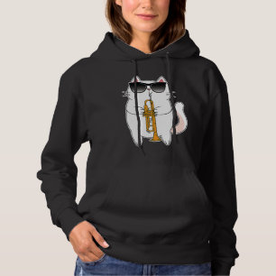 Cat Wearing Sunglasses Playing Trumpet Kitty Hoodie