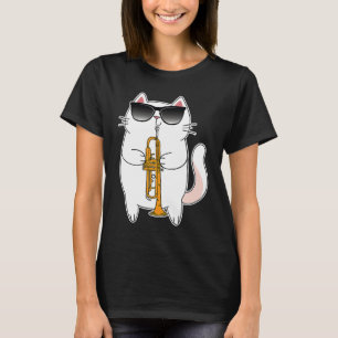 Cat Wearing Sunglasses Playing Trumpet Kitty T-Shirt