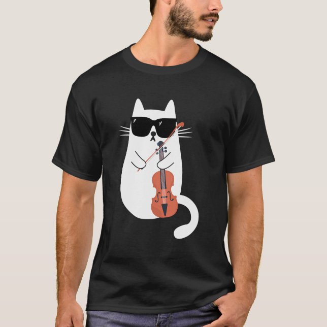 Cat Wearing Sunglasses Playing Violin Viola Musici T-Shirt (Front)