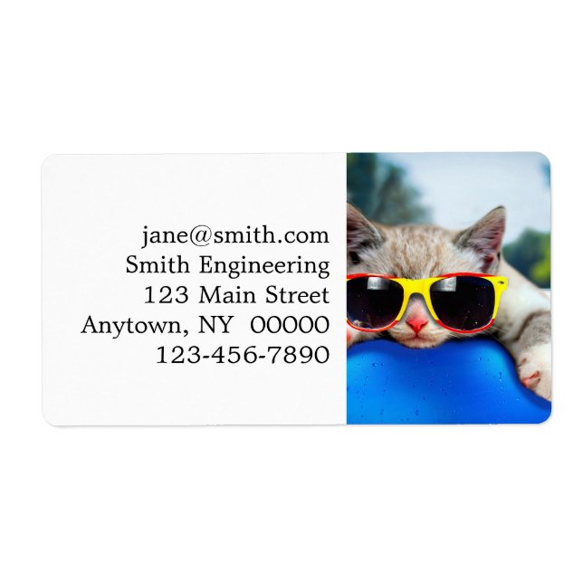 Cat wearing sunglasses relaxing on air mattress label (Front)