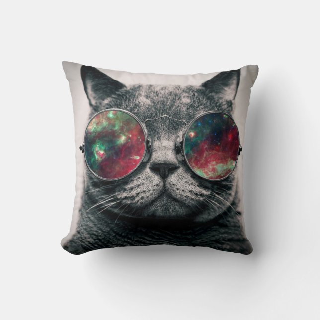cat wearing sunglasses throw pillow (Front)