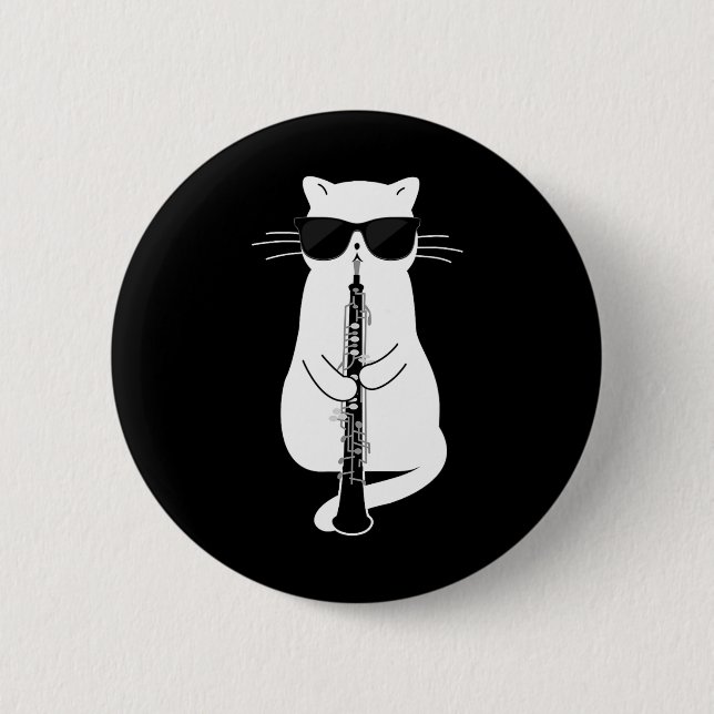 Cat Wearing Sungles Playing Oboe  Button (Front)