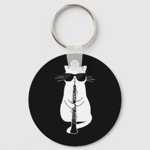 Cat Wearing Sungles Playing Oboe Keychain