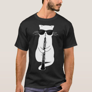 Cat Wearing Sungles Playing Oboe  T-Shirt